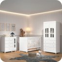 Ver imagem 1 de Quarto de Bebê Berço + Cômoda + Guarda Roupa Katatau Branco Brilho