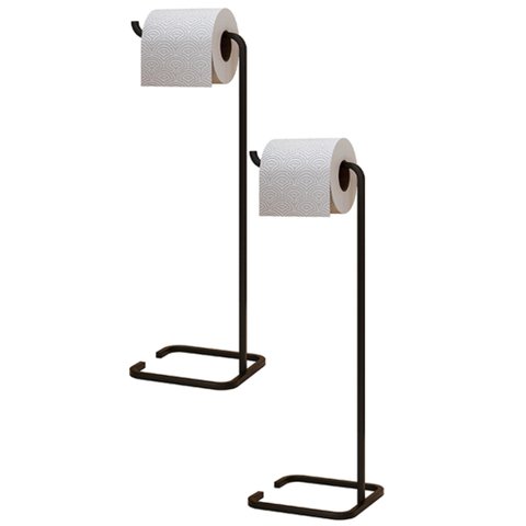 Kit 02 Suportes Papeleira de Chão para Banheiro Lavabo Tito Aço Multiuso D01 Preto Fosco - Inoviza