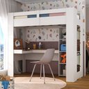 Ver imagem 1 de Cama Alta Infantil/Juvenil Multifuncional com Escrivaninha Penteadeira Agatha Yescasa Branco/Nogal