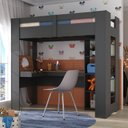 Ver imagem 1 de Cama Alta Infantil/Juvenil Multifuncional com Escrivaninha Penteadeira Agatha Yescasa Branco/Grafite/Nogal