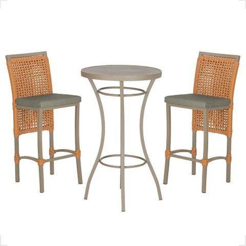 Mesa Bistrô e 2 Banquetas Roma Fendi Corda Estofado 7 Trama Terra Cota