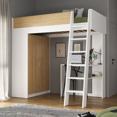 Cama Alta com Guarda Roupa Martin