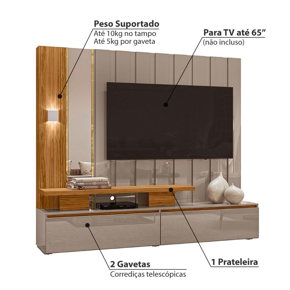 Rack com Painel Zeus para TV de até 65 - Fendi/Natural - 3