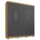 Ver imagem 1 de Guarda Roupa Casal Londres 6 Portas 2 Portas com Chaves e 6 Gavetas Cor Carvalho e Grafite