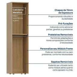 Guarda-roupa 2 Módulos 1 Porta e 3 Prateleiras 3 Gavetas Frame Cabecasa madeiramadeira - 8