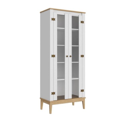 Cristaleira Colonial com 2 Portas de Vidro Mdp Mel Branco Mb 1019 Movelbento