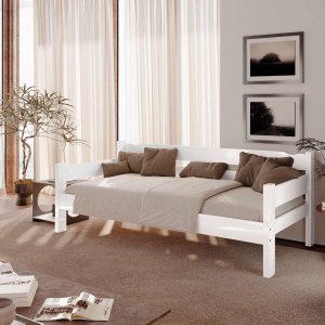 Sofa Cama de Madeira Maciça Cor Branco