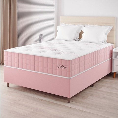 Conjunto Cama Box Casal Cairo com Molas Ensacadas 138CMX188CMX67CM Yescasa Rosa/Rose