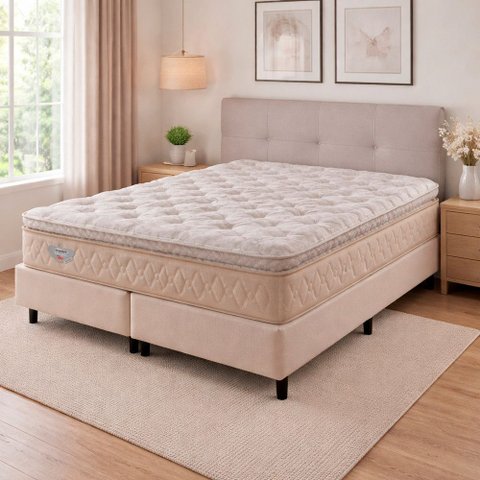 Conjunto Queen Base Box Champagne com Colchão Ecoflex 158x198x73