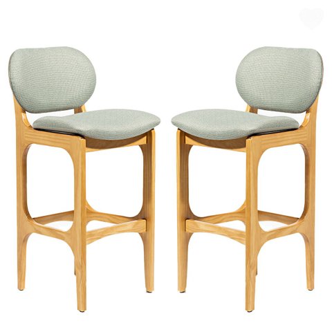 Kit 2 Banquetas para Cozinha Americana Decor Madeira Mel Linho Verde L84 Rmi