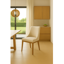 Ver imagem 1 de Kit 6 Cadeiras de Jantar Estofada Elisa Anatômica Linho Bege Base Madeira Maciça Mel