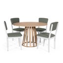 Ver imagem 1 de Mesa de Jantar Redonda Gabi Jade com 4 Cadeiras Estofadas Ella Branco/cinza