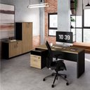 Ver imagem 1 de Conjunto para Escritório com Mesa Diretor, 1 Armário Alto e 1 Baixo Espresso Móveis Macadâmia Preto Marrom