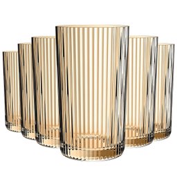 Jogo com 6 Copos de Vidro Graffiato Âmbar para Suco ou Água 420ml - 1