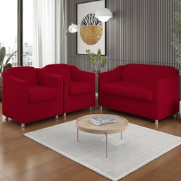 Kit 02 Poltronas Reforçada Clinica + Namoradeira Consultório Cor:Vermelho - 1