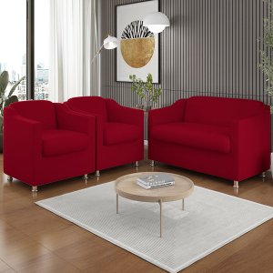 Kit 02 Poltronas Reforçada Clinica + Namoradeira Consultório Cor:Vermelho