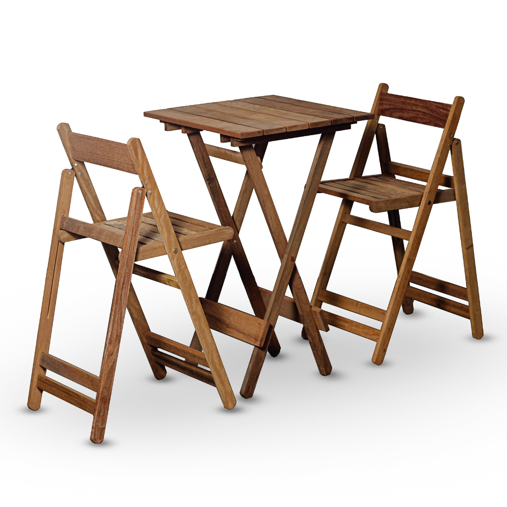 Conjunto de Mesa Bistrô e 02 Cadeiras Davos em Madeira Nobre Marcenaria Real