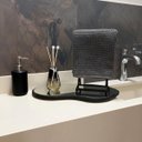 Ver imagem 3 de Bandeja Decorativa Orgânica Espelho Lapidado Luxo Lateral Couro Ecológico
