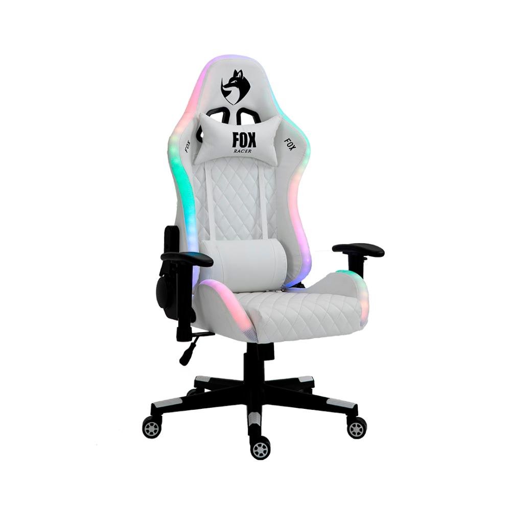 Cadeira Gamer FOX Racer RGB Branca com Iluminação (Led) - Logo Preta