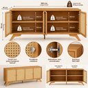 Ver imagem 4 de Buffet 4 Portas em MDF com Palhinha Hexagonal Natural 180 cm Carvalho Rose - Dalla Costa