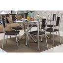 Ver imagem 1 de Sala de Jantar Completa Volga C/ Tampo de Vidro 150x80cm e 6 Cadeiras Florença Cromada - Preto -