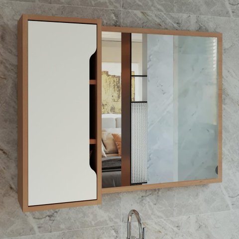 Espelheira para Banheiro 1 Porta Tecno Mobili Bn3645 Marrom Branco