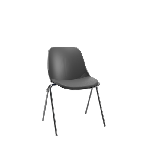 Cadeira Quick Preta Assento Estofado Vinil Preto Empilhável Plaxmetal