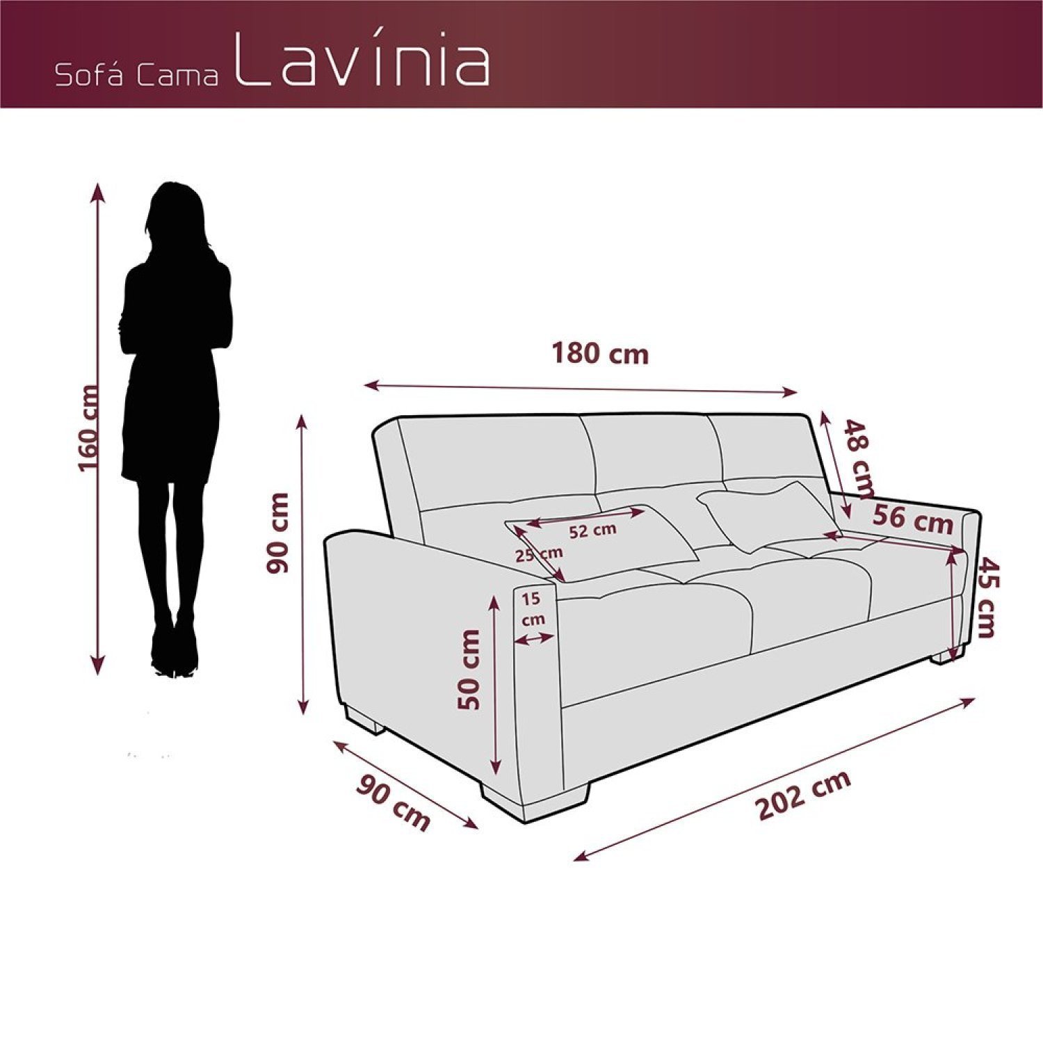 Sofá Cama 3 Lugares 202x90 cm Lavínia - 3