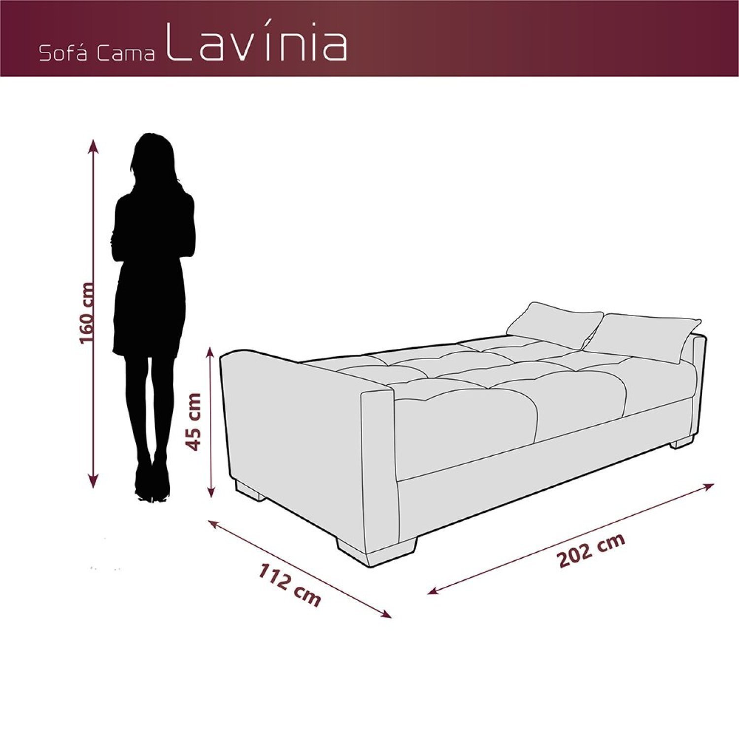 Sofá Cama 3 Lugares 202x90 cm Lavínia - 4