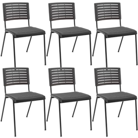 Kit 06 Cadeiras Empilhável Fixa Escritório Multiuso Base Preta Kimi P03 Preto - Lyam Decor