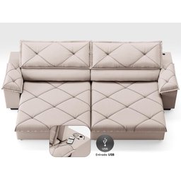 Sofá com Carregador Usb e Molas no Assento Retrátil Reclinável Nice 2,90m Velosuede - Netsofas - 3