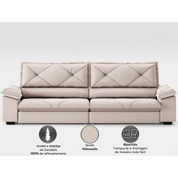 Sofá com Carregador Usb e Molas no Assento Retrátil Reclinável Nice 2,90m Velosuede - Netsofas - 5