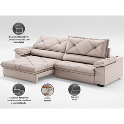 Sofá com Carregador Usb e Molas no Assento Retrátil Reclinável Nice 2,90m Velosuede - Netsofas - 2