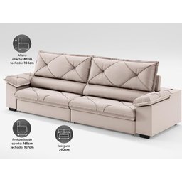 Sofá com Carregador Usb e Molas no Assento Retrátil Reclinável Nice 2,90m Velosuede - Netsofas - 4