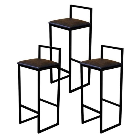 Kit 3 Banqueta Alta Cozinha Bar Balcão Bistrô Industrial Preta Assento Estofado  