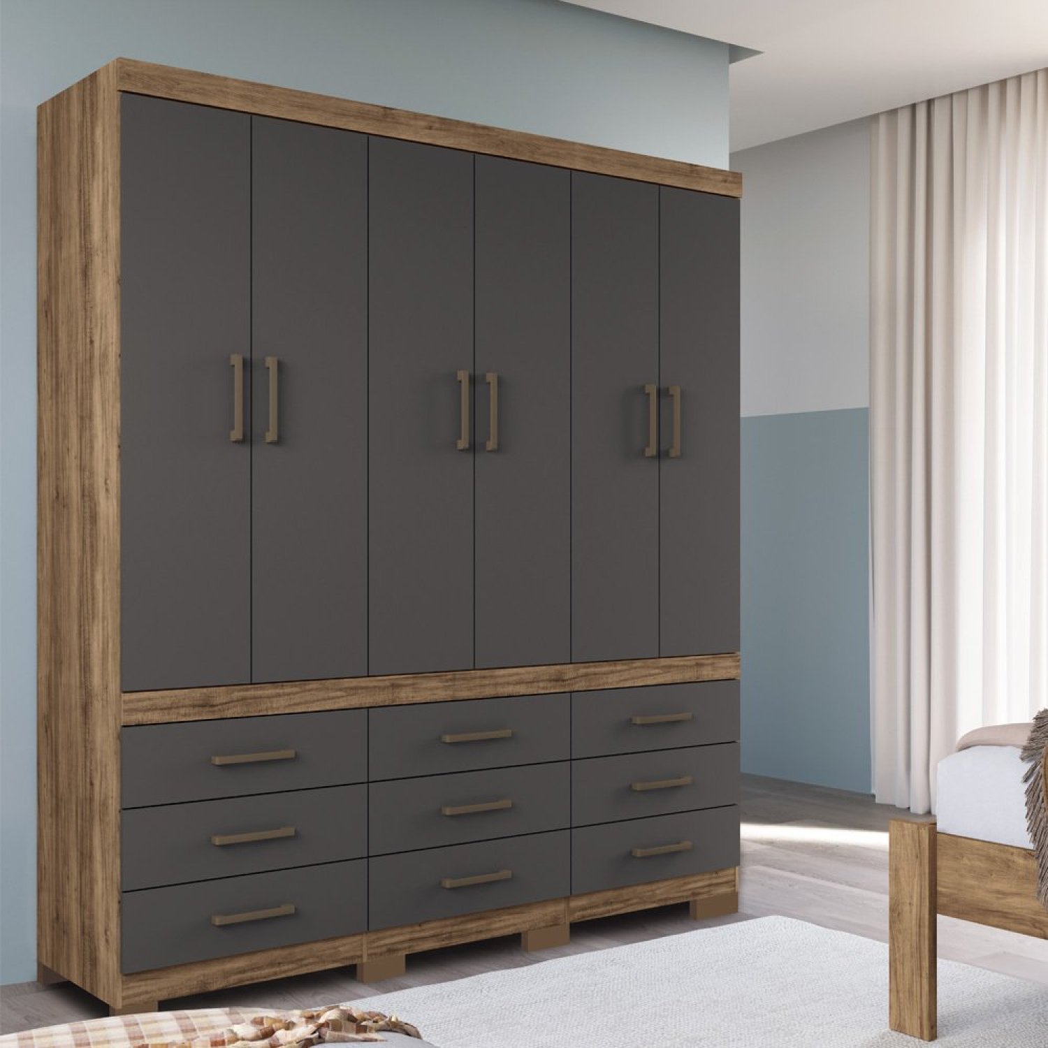 Guarda Roupa 6 Portas 9 Gavetas Star 6.9 com Pés - 1