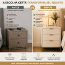 Ver imagem 3 de Mesa de Cabeceira 40cm Off White com Base Dourada e 3 Gavetas