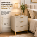 Ver imagem 4 de Mesa de Cabeceira 40cm Off White com Base Dourada e 3 Gavetas