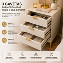 Ver imagem 6 de Mesa de Cabeceira 40cm Off White com Base Dourada e 3 Gavetas