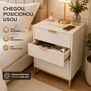Ver imagem 7 de Mesa de Cabeceira 40cm Off White com Base Dourada e 3 Gavetas