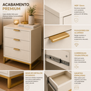 Ver imagem 5 de Mesa de Cabeceira 40cm Off White com Base Dourada e 3 Gavetas