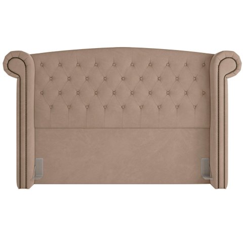 Cabeceira Cama Box King com Tachas 195 cm Sofia P05 Veludo Bege - Lyam Decor
