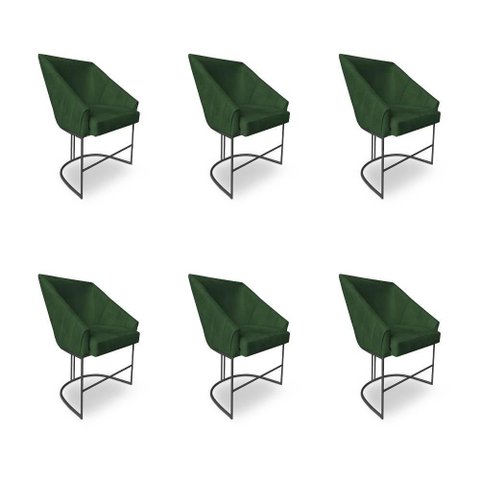 Kit 6 Poltronas Luxo Alana Suede Verde Base Ferro Preto - Pallazio