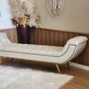 Ver imagem 6 de Recamier Calçadeira King 195 Cm em Tecido Sintético Bege com Tachas Cisne - Larbelle