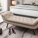 Ver imagem 1 de Recamier Calçadeira King 195 Cm em Tecido Sintético Bege com Tachas Cisne - Larbelle