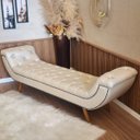 Ver imagem 7 de Recamier Calçadeira King 195 cm em Tecido Sintético Bege com Tachas Veneza - Larbelle