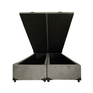 Cama Box Baú Queen Bipartido Blindado Suede Cinza Com Pistão A Gás
