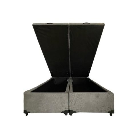 Cama Box Baú Queen Bipartido Blindado Suede Cinza Com Pistão A Gás