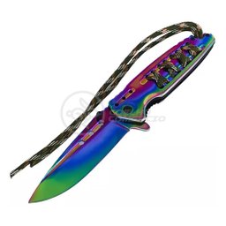 Canivete Aço Inox Sobrevivência Semi-automático Edc Fade Bushcraft Paracord - Rainbow Cor:arc - 2
