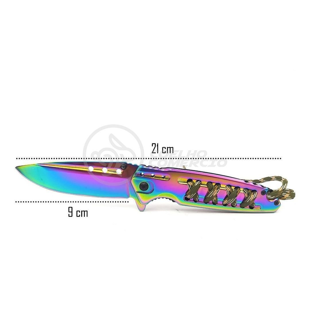 Canivete Aço Inox Sobrevivência Semi-automático Edc Fade Bushcraft Paracord - Rainbow Cor:arc - 8